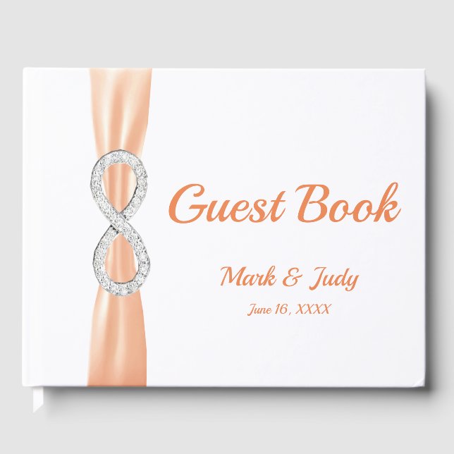 Diamond Infinity Orange Ribbon Wedding Guestbook (Front)
