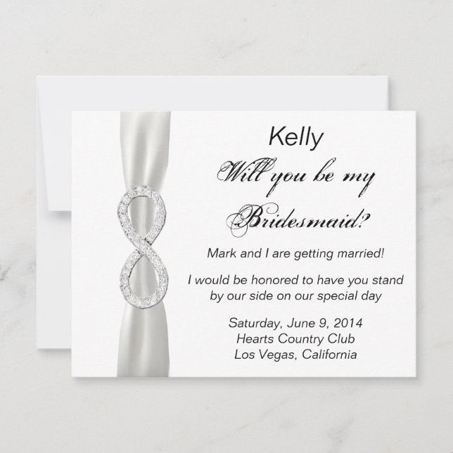 Diamond Infinity White Wedding Bridesmaid Card (Front)