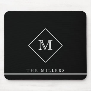 Diamond Initial Monogram, Personalised Black Mouse Pad