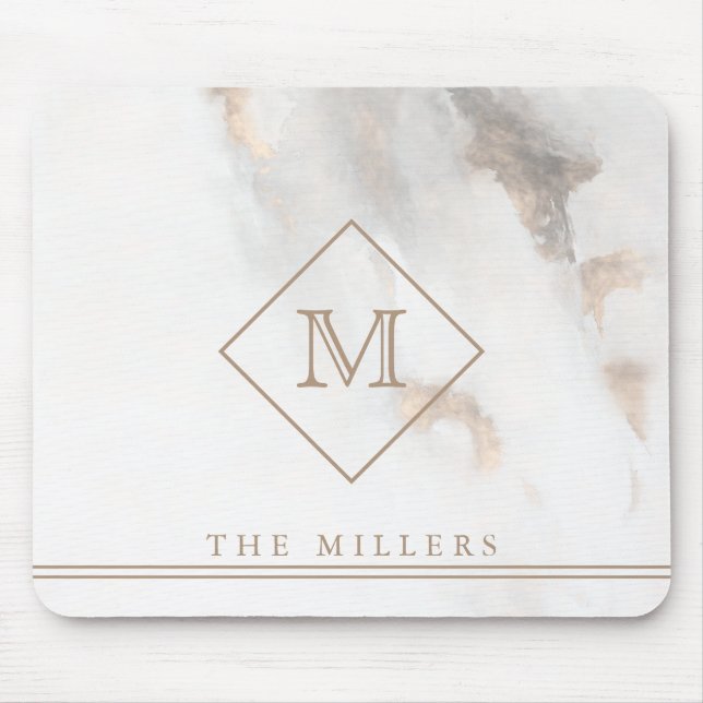 Diamond Initial Monogram, Personalised Grey Marble Mouse Pad (Front)