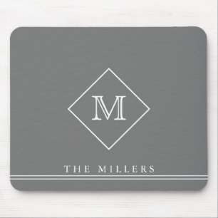 Diamond Initial Monogram, Personalised Grey White  Mouse Pad
