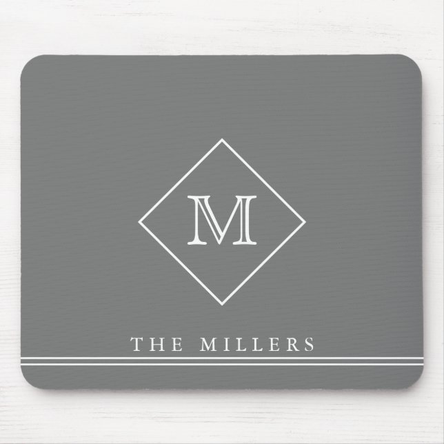 Diamond Initial Monogram, Personalised Grey White  Mouse Pad (Front)