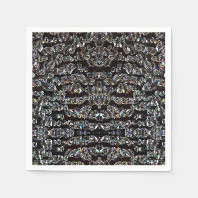 Diamond jewel pattern elegant silver black party  napkin (Front)