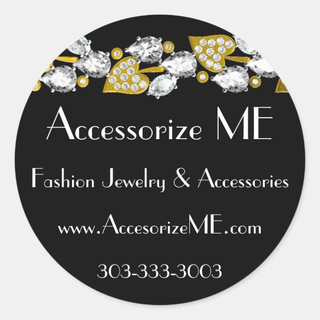 Diamond jewellery-black classic round sticker (Front)