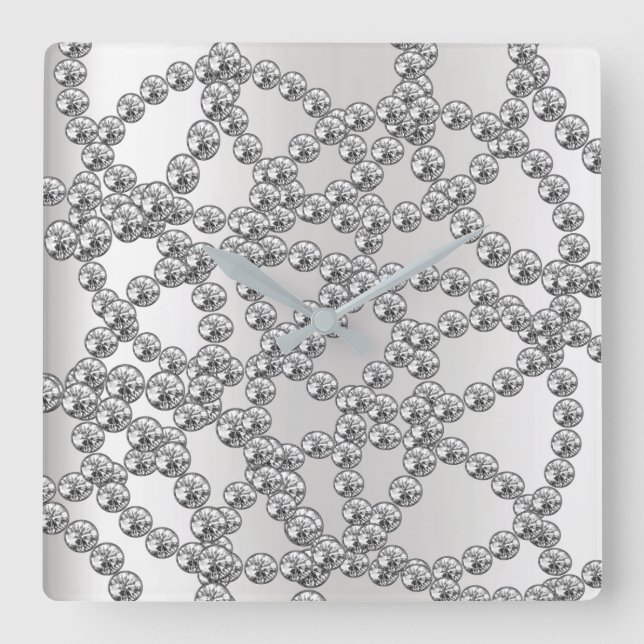 Diamond Jewellery Grey Silver Graphite Metallic Square Wall Clock (Front)