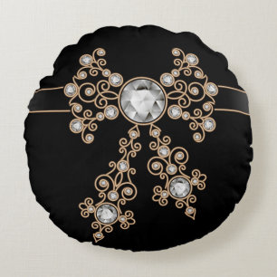 Diamond,jewelry,lace,silver,lace,black,pearls,chic Round Cushion