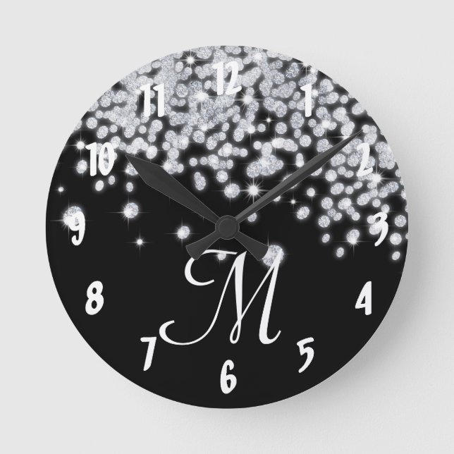 Diamond Jewels Jewellery Monogram Initial Wall Round Clock (Front)