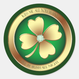 Diamond Kiss Me I'm Irish Shamrock Stickers