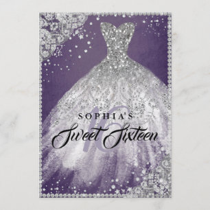 Diamond Lace Sparkle Gown Purple Sweet 16 Invitation