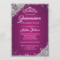 Diamond Lace Sparkle Pink Silver Quinceanera