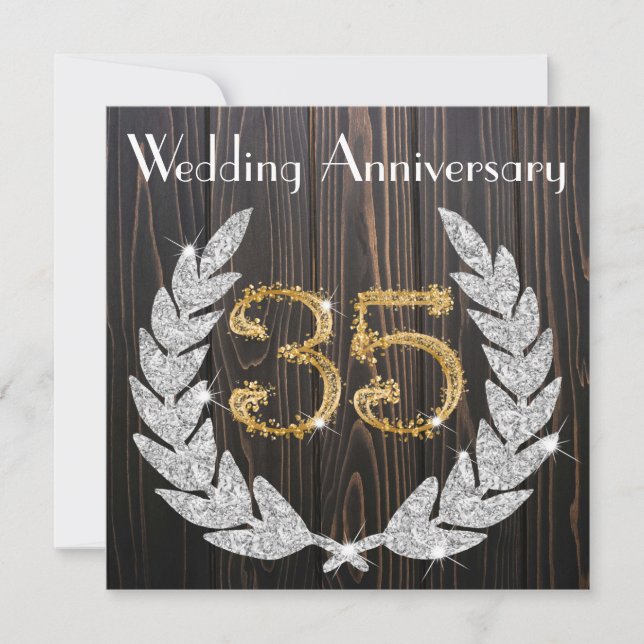 Diamond Laurel & Gold 35th Wedding Anniversary Inv Invitation (Front)