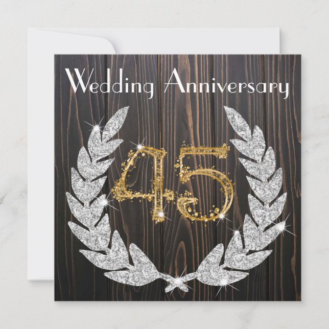 Diamond Laurel & Gold 45th Wedding Anniversary  In Invitation (Front)