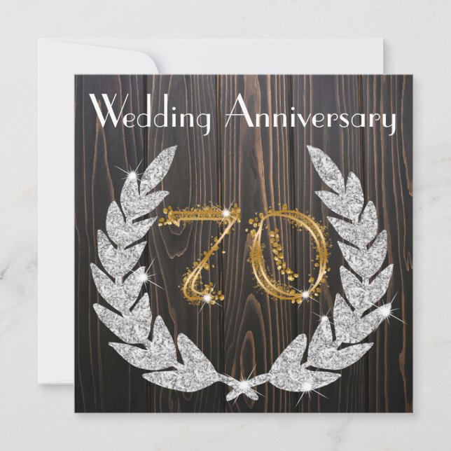 Diamond Laurel & Gold 70th Wedding Anniversary Inv Invitation (Front)