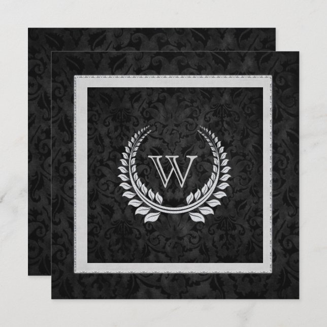 Diamond Laurel Leaf with Monogram Invitation (Front/Back)