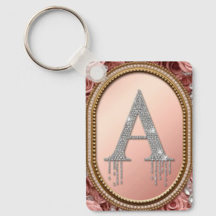Diamond Letter A Monogram in Gold Frame with Pink Key Ring