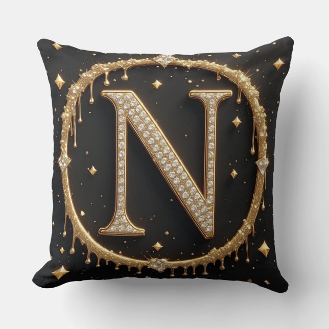 Diamond Letter N Monogram Personal Initial Gift Cushion (Front)
