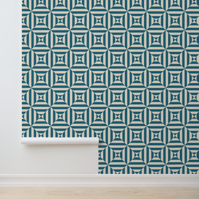Diamond Lines Pattern (Aegean Blue and Cream) Wallpaper (Application)