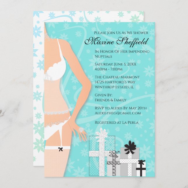 Diamond Lingerie Bridal Tiffany Green Invitation (Front/Back)