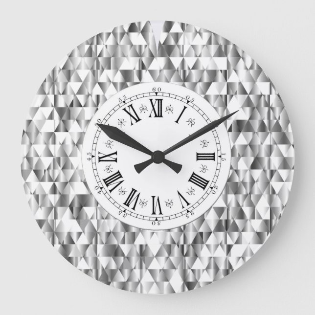 Diamond look faux silver shine Roman numeral bling Large Clock (Front)