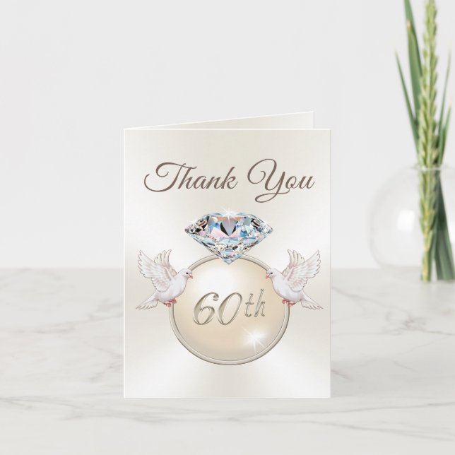 Diamond Love Bird 60th Anniversary Thank You Cards (Front)