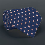 Diamond Lozenge Pattern Rose Gold Navy Blue Tie<br><div class="desc">This trendy necktie features a pattern of lozenge or diamond shapes in rose gold faux foil on a navy blue background. Ideal for groomsmen in a navy blue and rose gold themed wedding.</div>