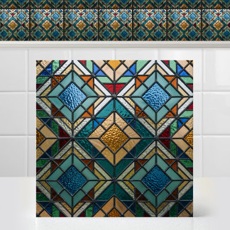 Diamond Matrix Colourful Abstract Stained Glass Ar Tile