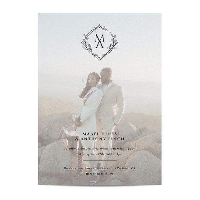Diamond Monogram and Photo Wedding Invitation (Creator Uploaded)