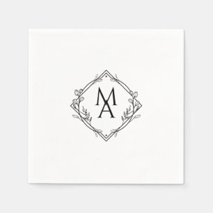 Diamond Monogram With Flowers in Black Napkins