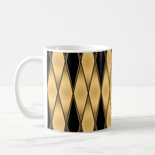 Diamond motif: gold-black elegant pattern. coffee mug (Left)