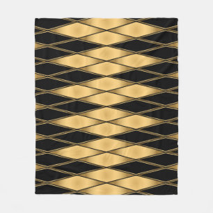 Diamond motif: gold-black elegant pattern. fleece blanket