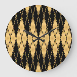 Diamond motif: gold-black elegant pattern. large clock