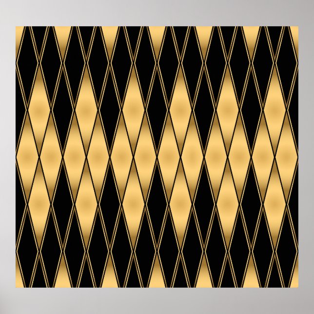 Diamond motif: gold-black elegant pattern. poster (Front)