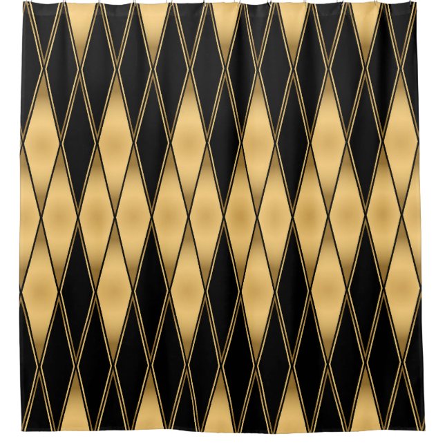 Diamond motif: gold-black elegant pattern. shower curtain (Front)