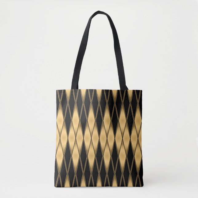 Diamond motif: gold-black elegant pattern. tote bag (Front)