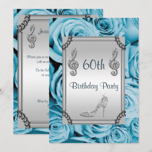 Diamond Music Note, Stiletto & Blue Roses 60th Invitation
