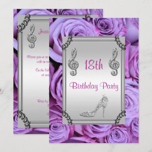 Diamond Music Note, Stiletto & Lilac Roses 18th Invitation