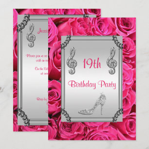 Diamond Music Note, Stiletto & Pink Roses 19th Invitation