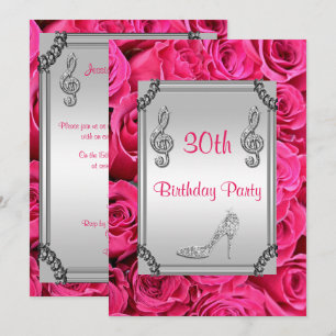 Diamond Music Note, Stiletto & Pink Roses 30th Invitation