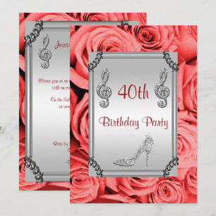 Diamond Music Note, Stiletto & Red Roses 40th Invitation
