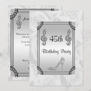 Diamond Music Note, Stiletto & White Roses 45th Invitation