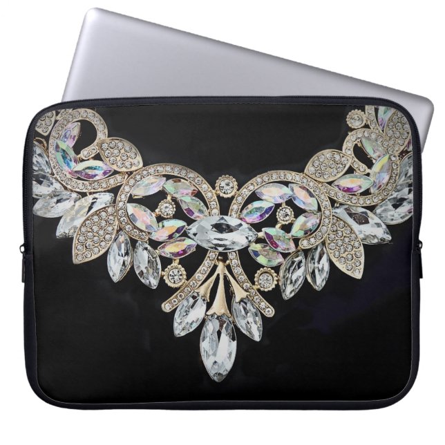 Diamond necklace black silver elegant  laptop sleeve (Front)