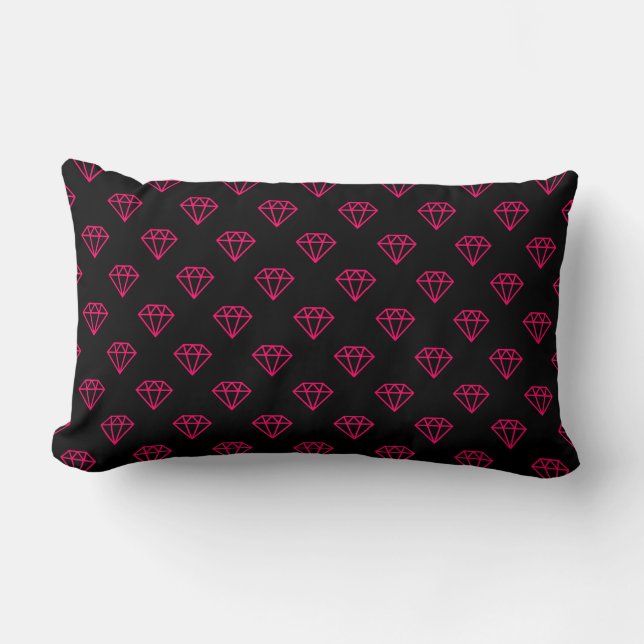 Diamond - Neon Red on Black Lumbar Cushion (Front)