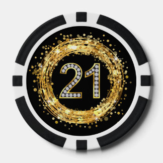 Diamond Number 21 Glitter Bling Confetti | gold Poker Chips