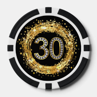 Diamond Number 30 Glitter Bling Confetti | gold Poker Chips