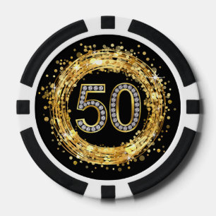 Diamond Number 50 Glitter Bling Confetti gold Poker Chips