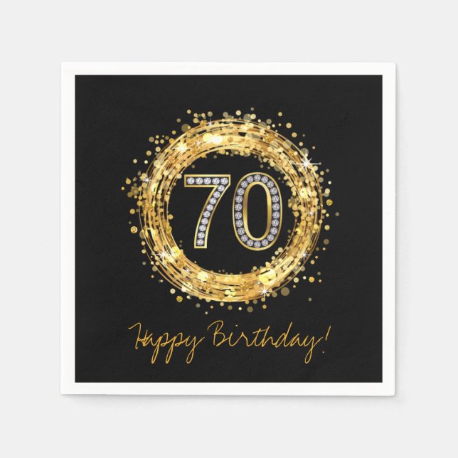 Diamond Number 70 Glitter Bling Confetti | gold Napkin (Front)