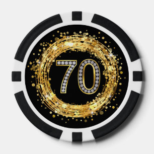 Diamond Number 70 Glitter Bling Confetti   gold Poker Chips