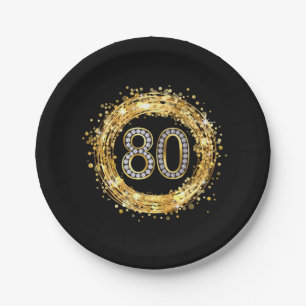 Diamond Number 80 Glitter Bling Confetti   gold Paper Plate