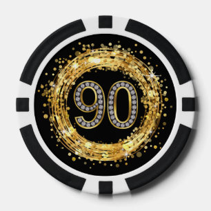 Diamond Number 90 Glitter Bling Confetti   gold Poker Chips