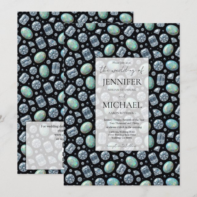 Diamond + Opals Formal | Luxury QR Code Wedding Invitation (Front/Back)